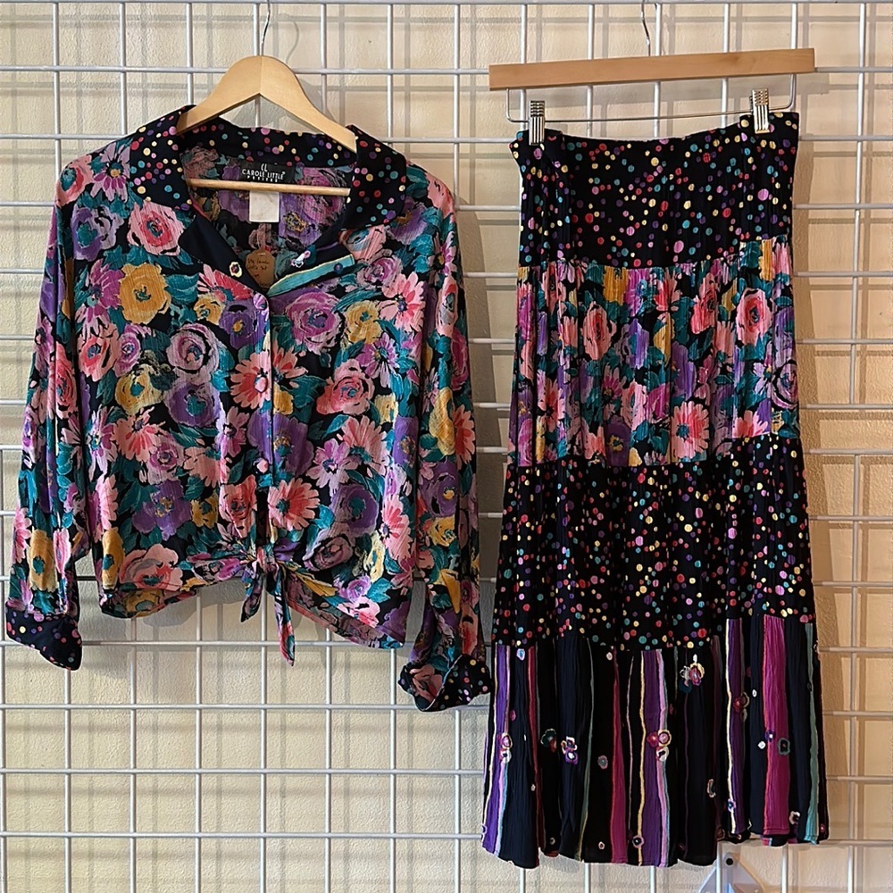 Vintage Carole Little 2-piece floral broom skirt set